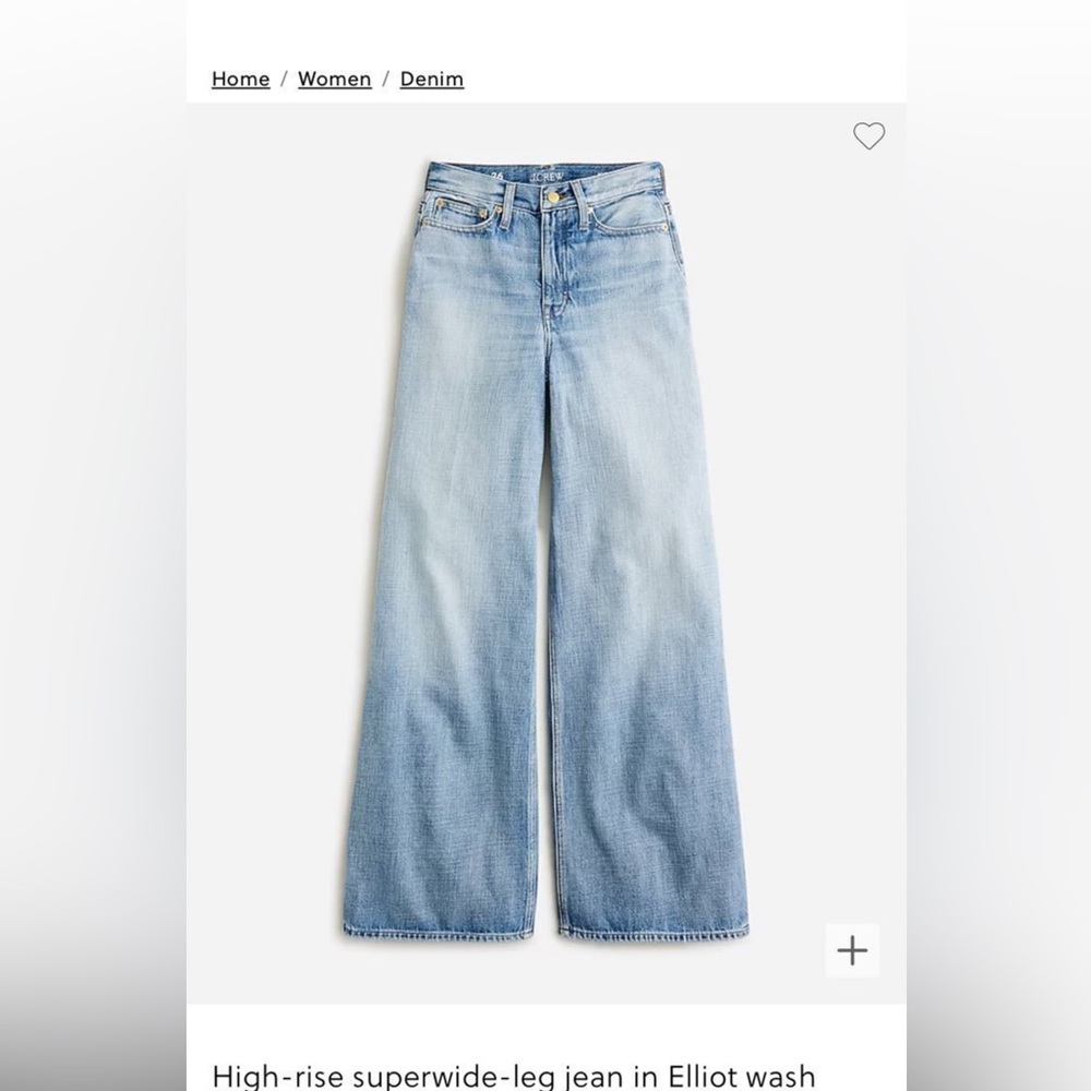 J.crew High Rise super wide leg jeans in Elliot Wash, NWT, Size 31